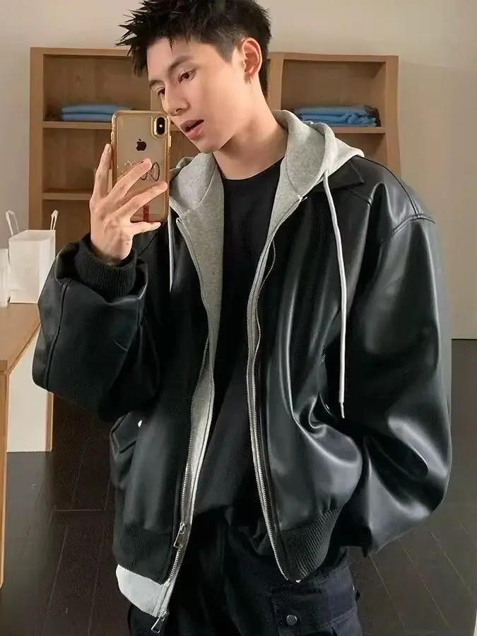 Мужская куртка-худи из искусственной кожи, имитация двухслойного дизайна, высококачественная, в стиле преппи, модная, для пар, с длинным рукавом и молнией...
Мужская куртка-худи из искусственной кожи, имитация двухслойного дизайна, высококачественная, в стиле преппи, модная, для пар, с длинным рукавом и молнией...