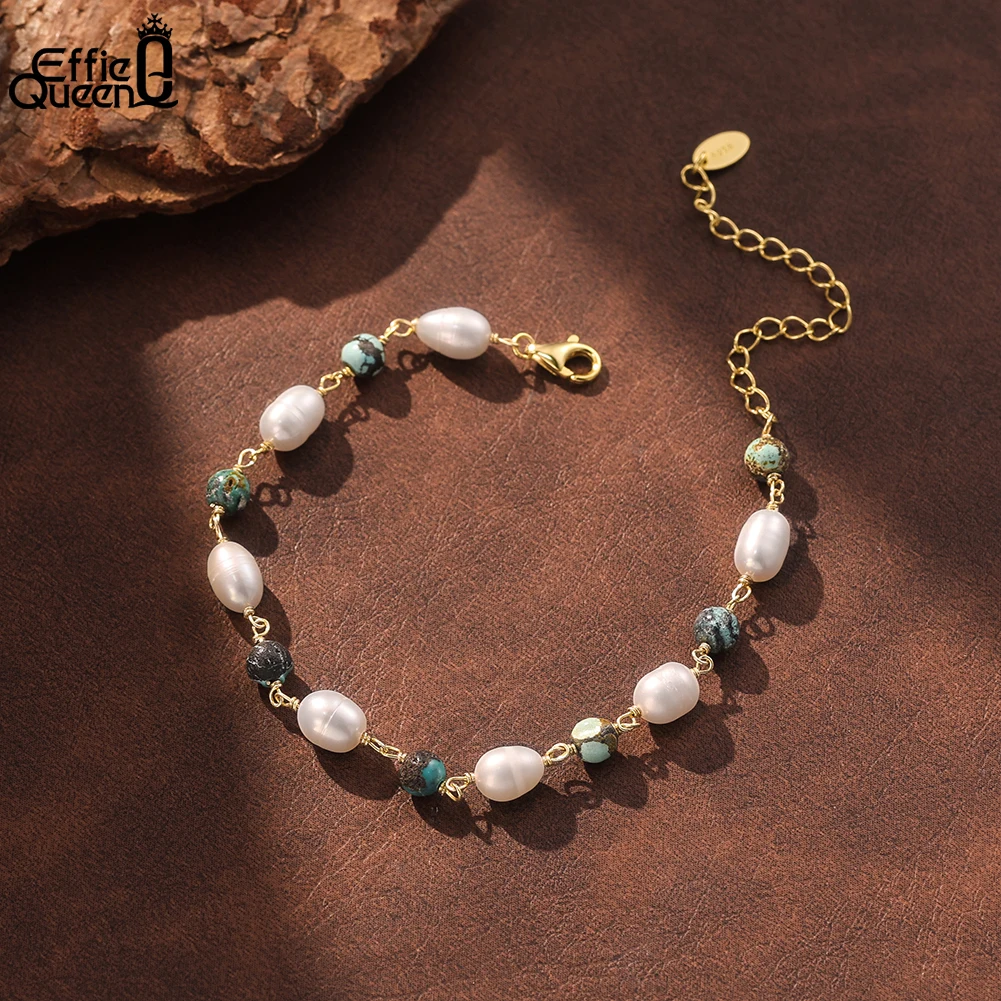 Effie Queen 925 Pure Silver Natural Hubei Turquoise Simple Bracelet Chain Natural Gemstone Pearls Charm Bracelet Bangle MPB15
Effie Queen 925 Pure Silver Natural Hubei Turquoise Simple Bracelet Chain Natural Gemstone Pearls Charm Bracelet Bangle MPB15