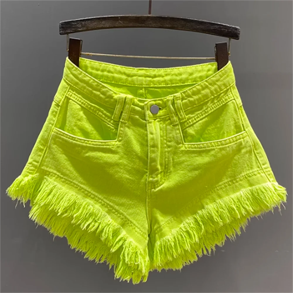 Fluorescent green Tassel casual shorts girls summer new fashion wide leg denim hot pants
Fluorescent green Tassel casual shorts girls summer new fashion wide leg denim hot pants