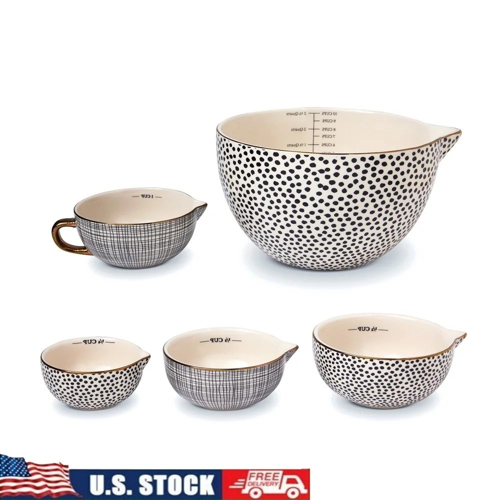 5-Piece Ceramic Mixing and Measuring Bowl Set with Non-Stick Design and Measurement Markings Kitchen Cooking Baking
5-Piece Ceramic Mixing and Measuring Bowl Set with Non-Stick Design and Measurement Markings Kitchen Cooking Baking