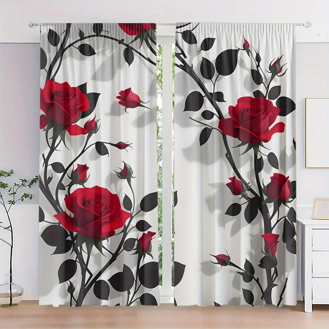 red rose and black vine curtain with elegant floral design for bedroom privacy&decor romantic classic style Simple Installation
red rose and black vine curtain with elegant floral design for bedroom privacy&decor romantic classic style Simple Installation