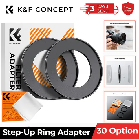 K&F Concept Step Up Ring Aviation-grade Aluminum Filter Adapter Ring 2-pack Cleaning Cloth Lens Ring for ND CPL UV Lenses Filter