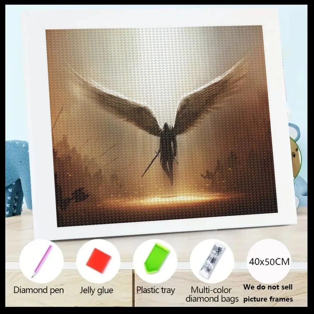 1 шт. 5D алмазный набор для рисования с инструментами - фигура темного крыла (ангел/воин) на теплом коричнево-золотом градиентом фона, 40x50 см,
1 шт. 5D алмазный набор для рисования с инструментами - фигура темного крыла (ангел/воин) на теплом коричнево-золотом градиентом фона, 40x50 см,
