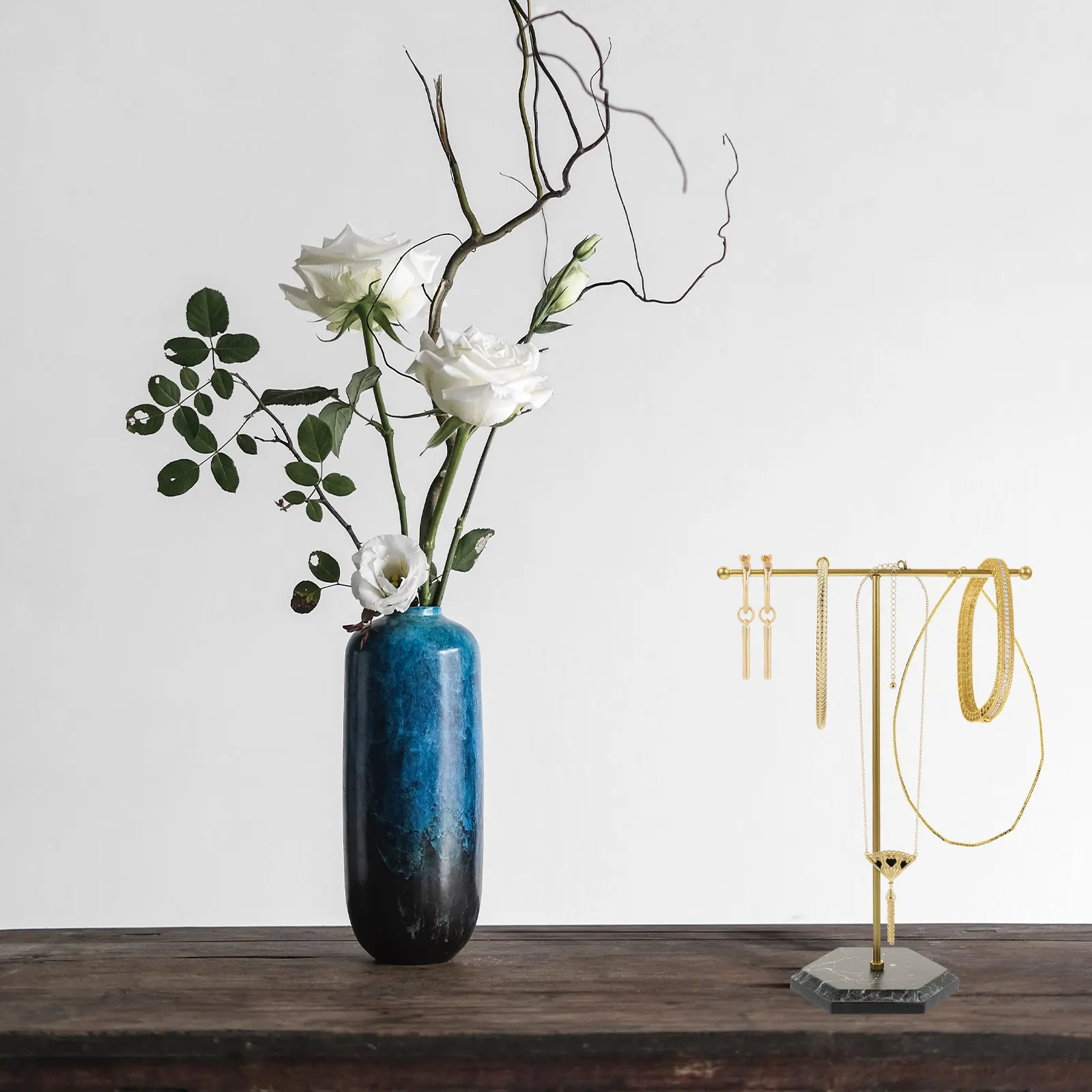 Jewelry Display Rack T-Shape Metal Resin Sturdy Earring Organizer Necklace Holder Bracelet Organizer Stand Earring Showing Stand
Jewelry Display Rack T-Shape Metal Resin Sturdy Earring Organizer Necklace Holder Bracelet Organizer Stand Earring Showing Stand