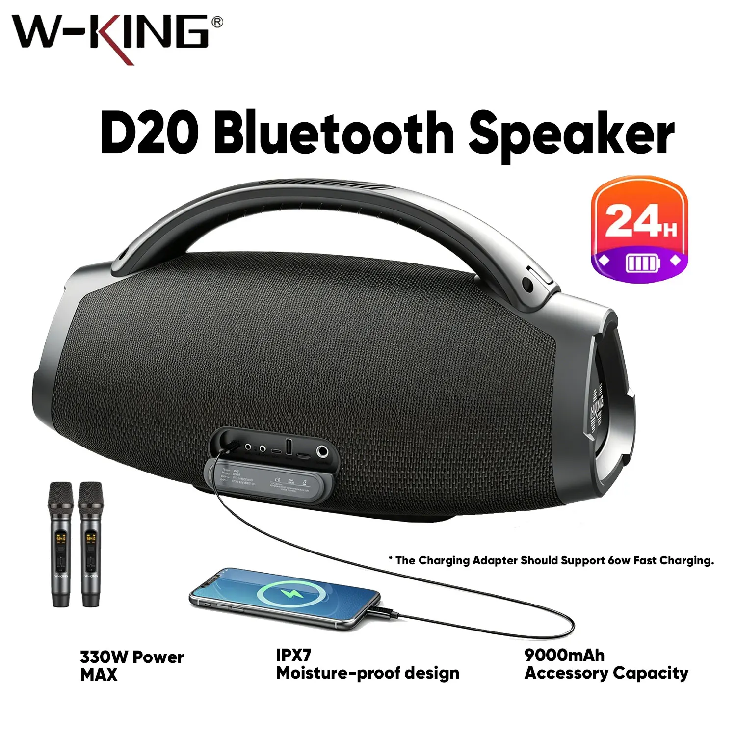 Портативные Bluetooth-колонки W-KING с беспроводным микрофоном, 330 Вт, максимальная мощность, для улицы, IPX7, Hi-Fi/DSP/Power Bank
Портативные Bluetooth-колонки W-KING с беспроводным микрофоном, 330 Вт, максимальная мощность, для улицы, IPX7, Hi-Fi/DSP/Power Bank