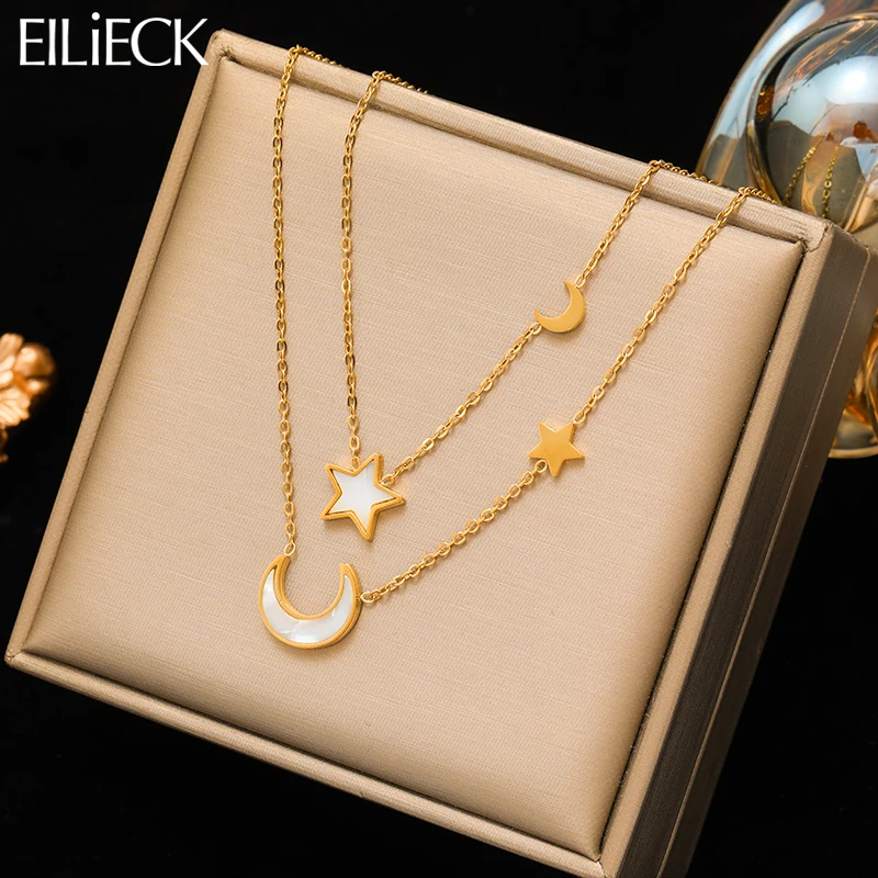 EILIECK 316L Stainless Steel Moon Stars Pendant Necklace For Women Girl New Fashion Simple Neck Chain Waterproof Jewelry Gift
EILIECK 316L Stainless Steel Moon Stars Pendant Necklace For Women Girl New Fashion Simple Neck Chain Waterproof Jewelry Gift