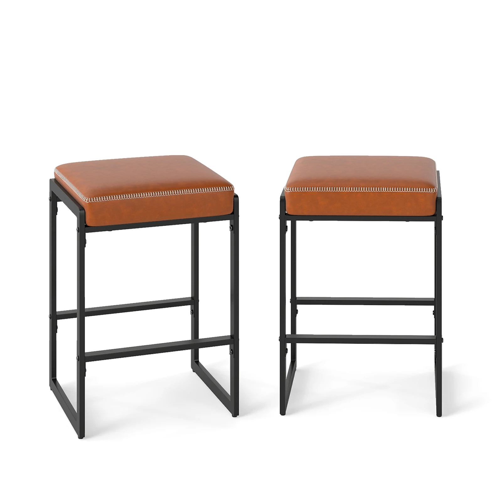 26” Bar Stools Set of 2 w/ Faux Leather Upholstered Seat, Metal Legs, Footrests
26” Bar Stools Set of 2 w/ Faux Leather Upholstered Seat, Metal Legs, Footrests