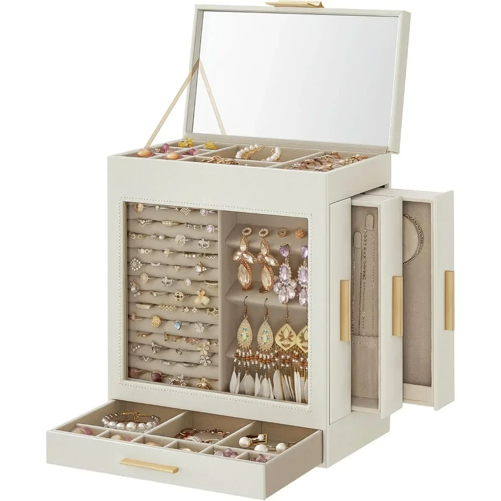 Jewelry Box with Glass Window, 5-Layer Jewelry Organizer with 3 Side Drawers, Jewelry Storage, with Big Mirror, Modern, Mirror
Jewelry Box with Glass Window, 5-Layer Jewelry Organizer with 3 Side Drawers, Jewelry Storage, with Big Mirror, Modern, Mirror