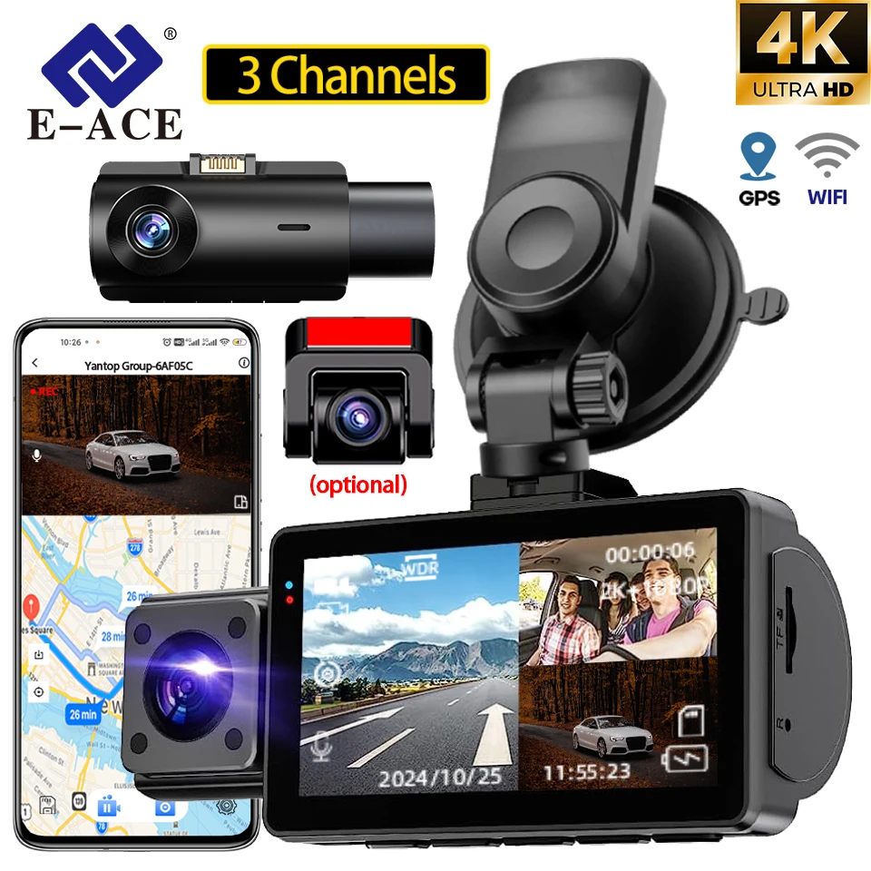 E-ACE 4K Dashcam 3 Channels Mini 3 Cameras Car DVR Support WIFI GPS Loop Recording 24H Parking Mode Mobile DVR Black Box
E-ACE 4K Dashcam 3 Channels Mini 3 Cameras Car DVR Support WIFI GPS Loop Recording 24H Parking Mode Mobile DVR Black Box