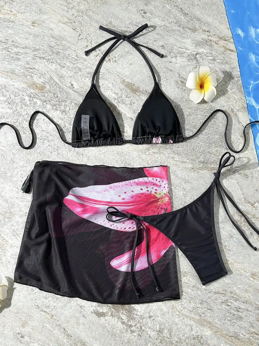 3Pcs Floral Ombre Print Bikini Set For Women Adjustable Top Tie Side Bottom High Coverage Skirt Black
3Pcs Floral Ombre Print Bikini Set For Women Adjustable Top Tie Side Bottom High Coverage Skirt Black