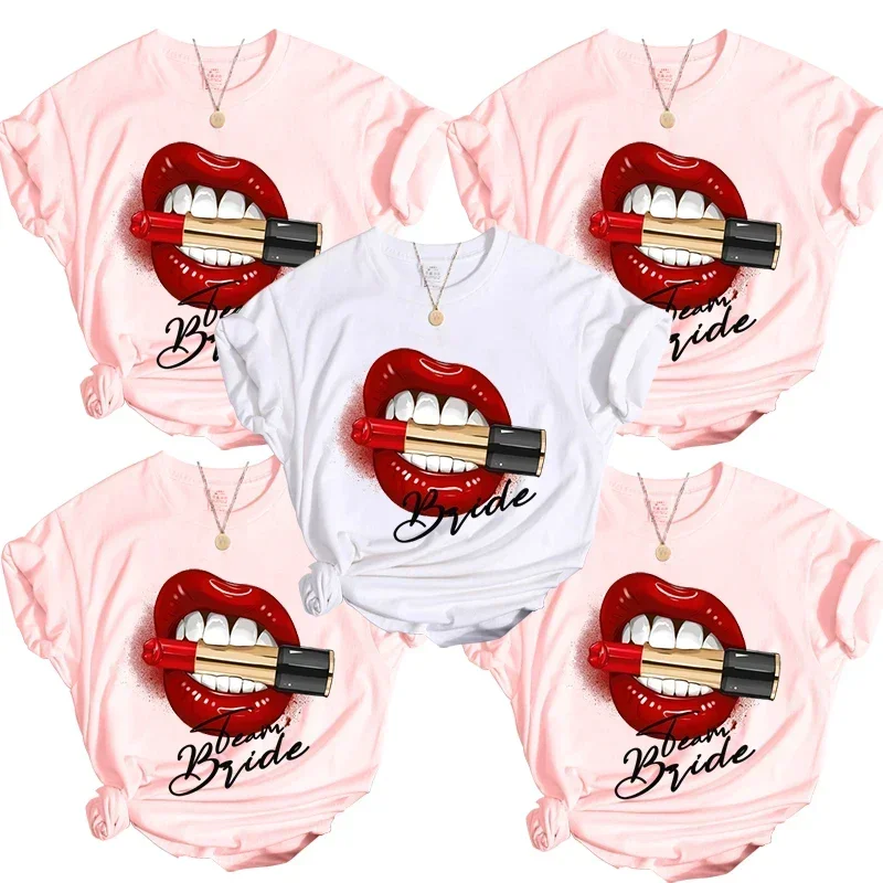 Chic Team Bride TShirt Lipstick Lips Graphic T Shirts Girls Wedding Pink Black Tops Bachelor Party Harajuku Short Sleeve Tees
Chic Team Bride TShirt Lipstick Lips Graphic T Shirts Girls Wedding Pink Black Tops Bachelor Party Harajuku Short Sleeve Tees