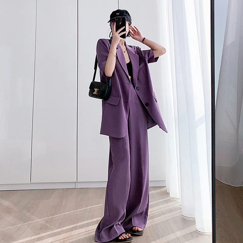 SuperAen High Waist Full Length Wide-leg Pants Oversize Women's Fashion Korean Style Short-sleeved Purple Suits Two-piece Sets
SuperAen High Waist Full Length Wide-leg Pants Oversize Women's Fashion Korean Style Short-sleeved Purple Suits Two-piece Sets
