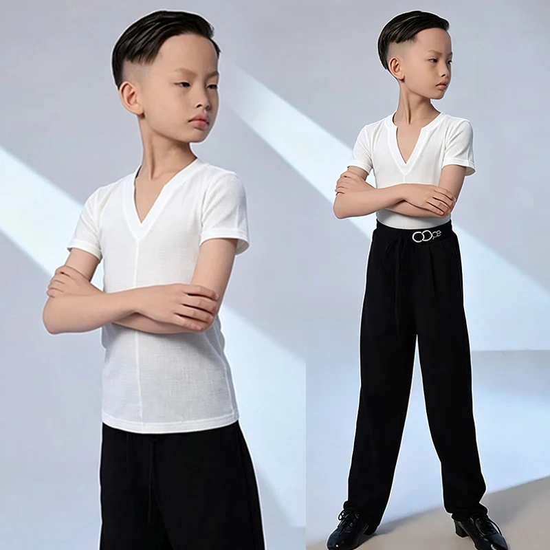 Boys Latin Dance Performance Clothes Samba Rumba Dancing Stage Outfit White V-Neck Top Black Pants Kid Latin Training Wear 3692
Boys Latin Dance Performance Clothes Samba Rumba Dancing Stage Outfit White V-Neck Top Black Pants Kid Latin Training Wear 3692