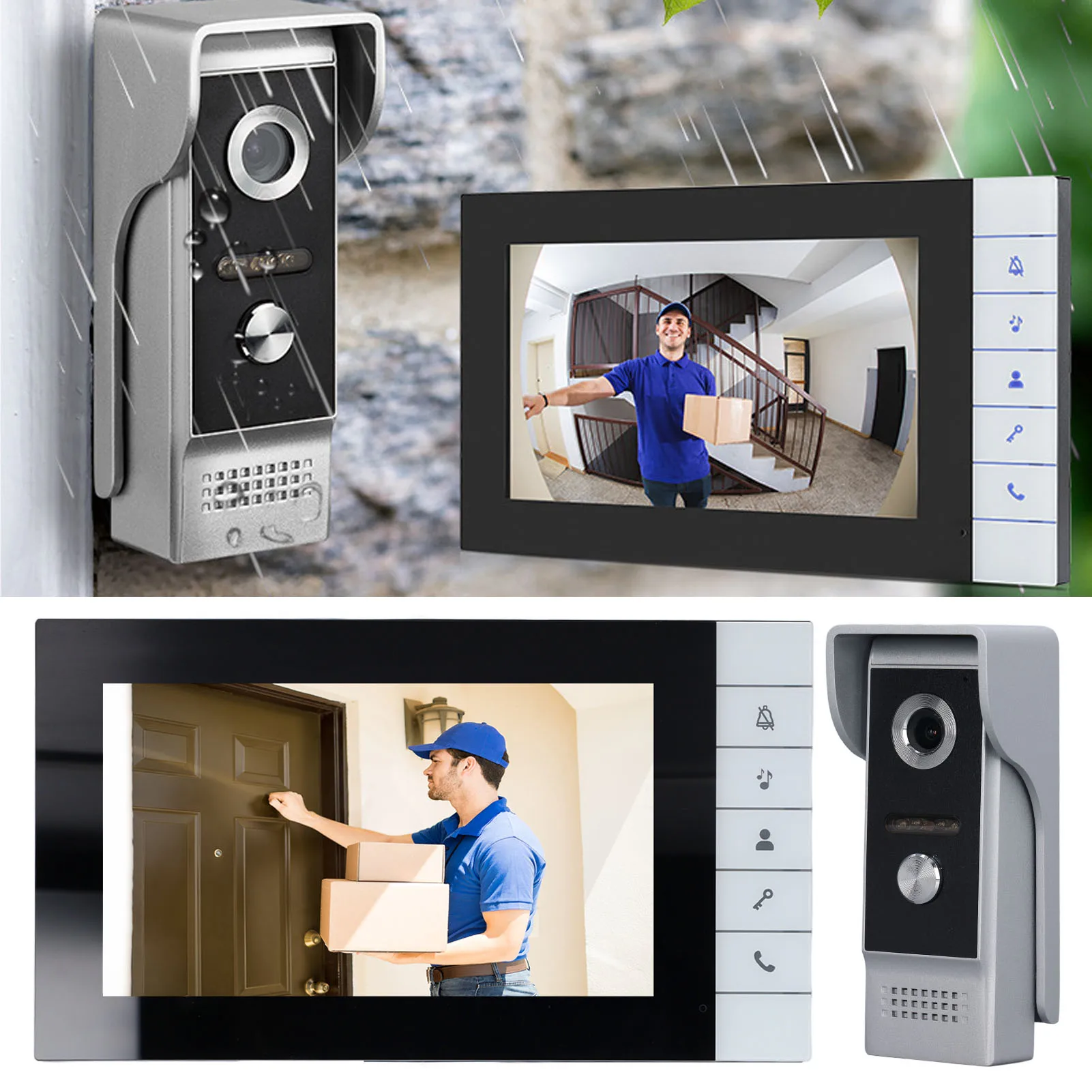 Video Doorbell Intercom Kit 2 Way Talk Video Intercom System 52 Ringtones Infrared Night Vision Waterproof 7in Screen for Home