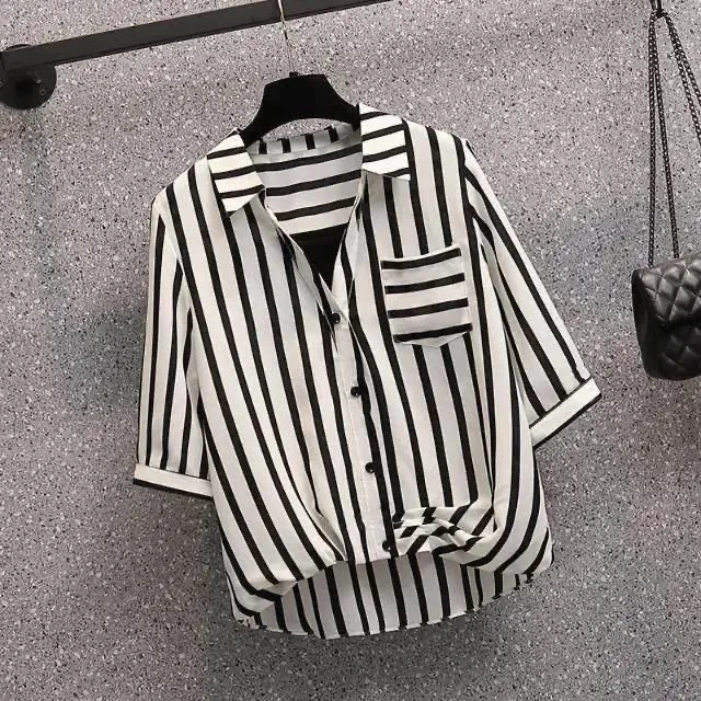plus Size Women's Striped Shirt Loose Fit Short Sleeve Overhead Belly Covering Top Summer New Arrival Fashionable Youthful
plus Size Women's Striped Shirt Loose Fit Short Sleeve Overhead Belly Covering Top Summer New Arrival Fashionable Youthful