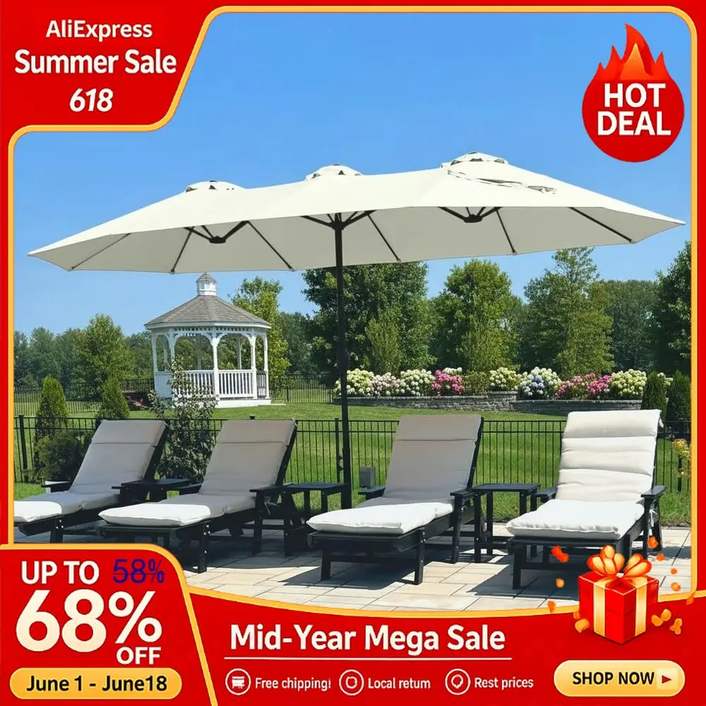 15 FT Large Rectangular Market Umbrella, Double Sided Design with Stand & Base, Custom
15 FT Large Rectangular Market Umbrella, Double Sided Design with Stand & Base, Custom