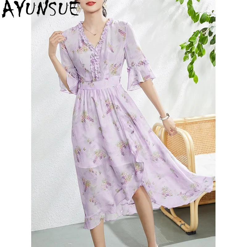 AYUNSUE 6A-grade Silk Dresses for Women Prairie Chic Ruffle Sleeve Dress 2026 Woman V-neck Summer Dresses Elegant Woman Clothes
AYUNSUE 6A-grade Silk Dresses for Women Prairie Chic Ruffle Sleeve Dress 2026 Woman V-neck Summer Dresses Elegant Woman Clothes