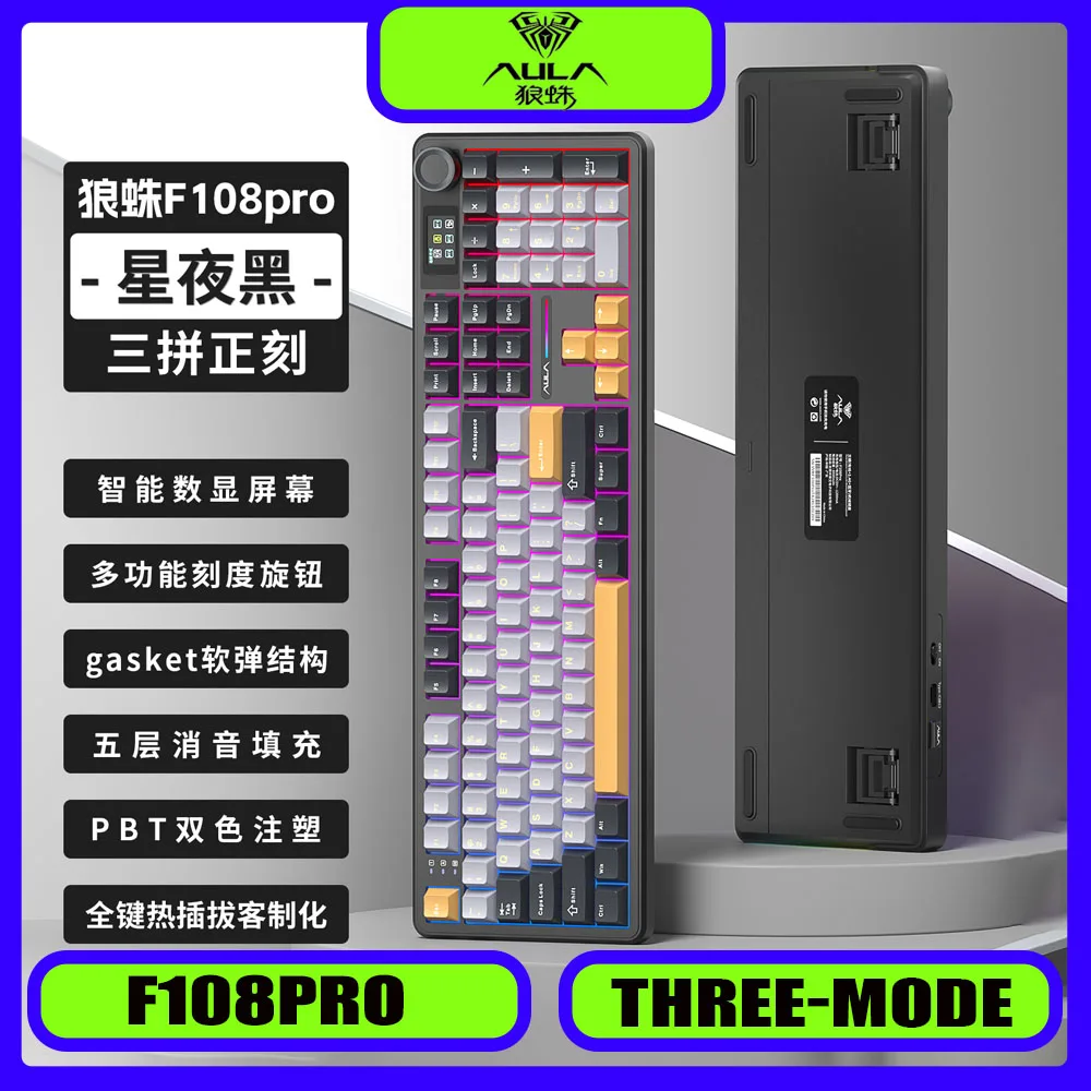 Aula F108pro Mechanical Keyboard 3mode Wireless Customise Gaming Keyboard with 1.14-Inch Display Screen Rgb Pc Accessories Gift
Aula F108pro Mechanical Keyboard 3mode Wireless Customise Gaming Keyboard with 1.14-Inch Display Screen Rgb Pc Accessories Gift