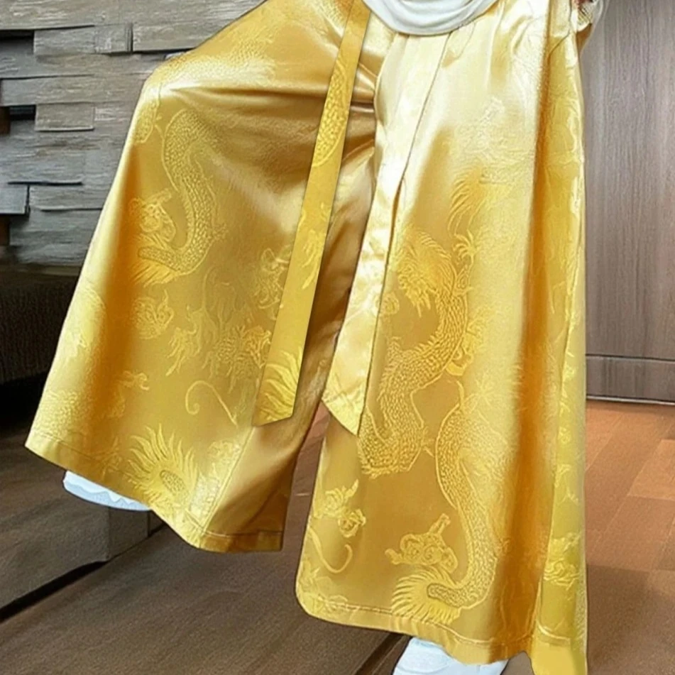 Мужские брюки Ханьфу из ледяного шелка с жаккардовым узором дракона, широкие штаны в стиле ретро, китайская одежда для ушу, повседневные
Мужские брюки Ханьфу из ледяного шелка с жаккардовым узором дракона, широкие штаны в стиле ретро, китайская одежда для ушу, повседневные