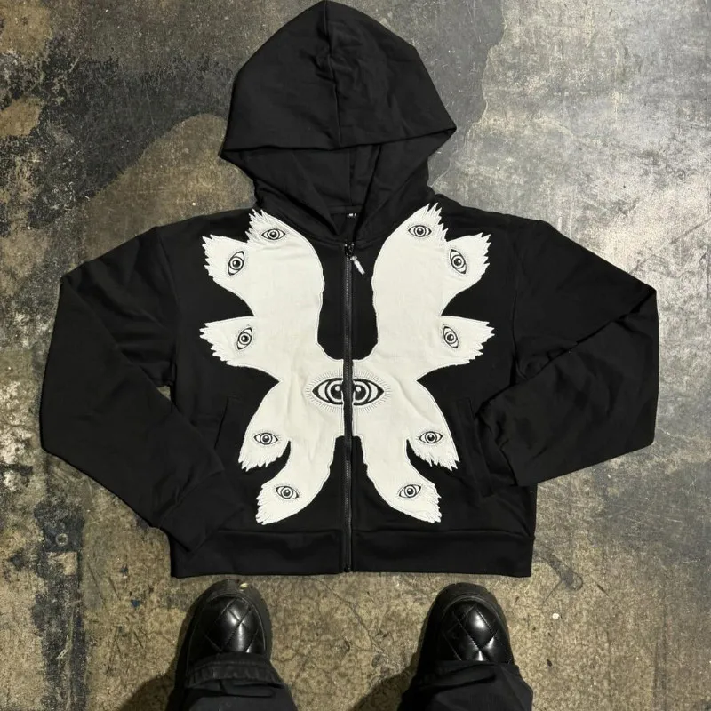 Gothic Zip Washed Distressed Hoodie Y2K Harajuku Pattern Patchwork Retro Sweatshirt Men Women Hip Hop Oversized Streetwear
Gothic Zip Washed Distressed Hoodie Y2K Harajuku Pattern Patchwork Retro Sweatshirt Men Women Hip Hop Oversized Streetwear
