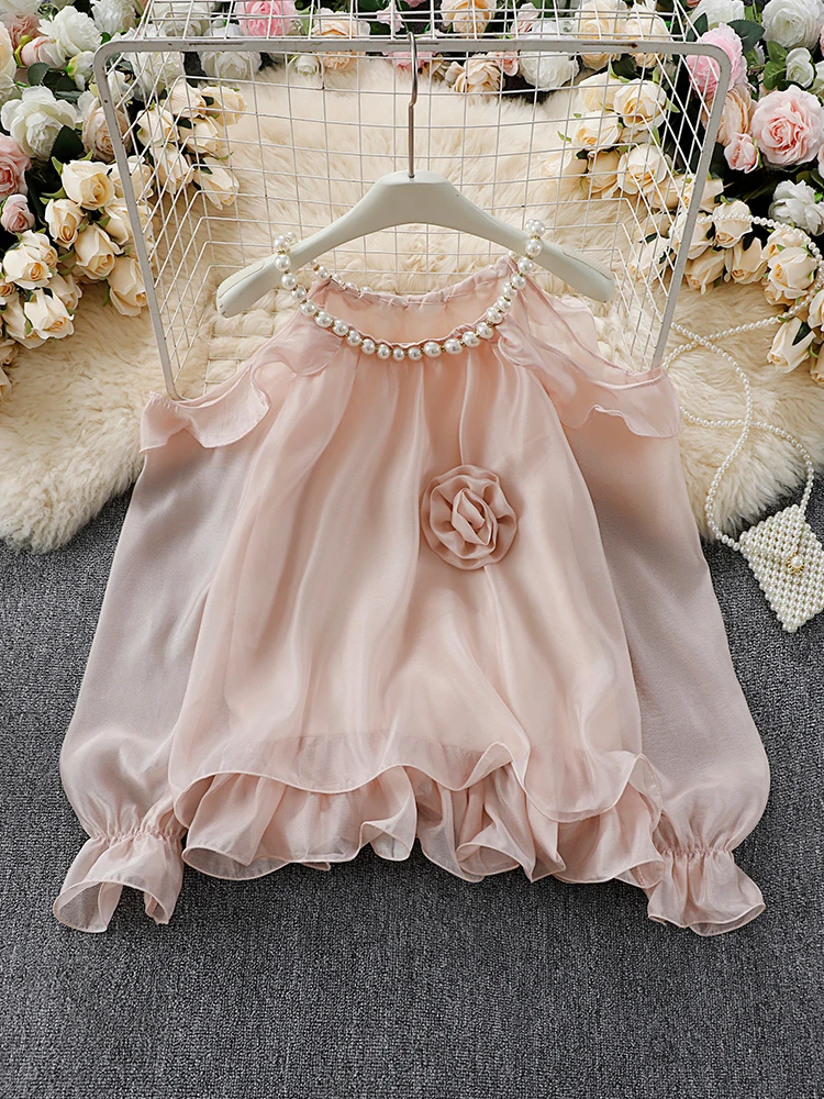 French Chic Blouses Woman 2025 Flare Sleeve Halter Neck Ruffle Beaded Off Shoulder Top Hollow Women Harajuku Streetwear Blouse
French Chic Blouses Woman 2025 Flare Sleeve Halter Neck Ruffle Beaded Off Shoulder Top Hollow Women Harajuku Streetwear Blouse