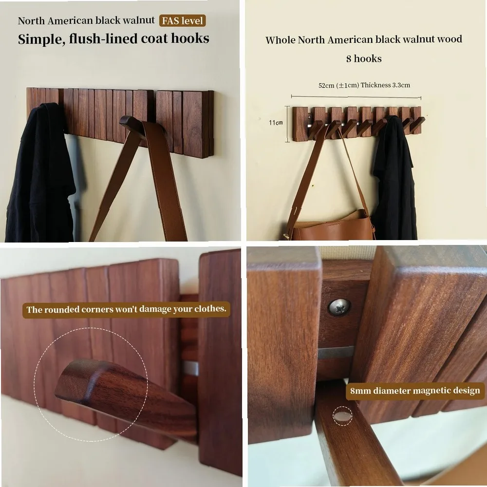 Black Walnut Coat and Hat Rack, Wall Mounted Folding Hook, Imitating Piano Button Design for Entryway Hallway Storage
Black Walnut Coat and Hat Rack, Wall Mounted Folding Hook, Imitating Piano Button Design for Entryway Hallway Storage