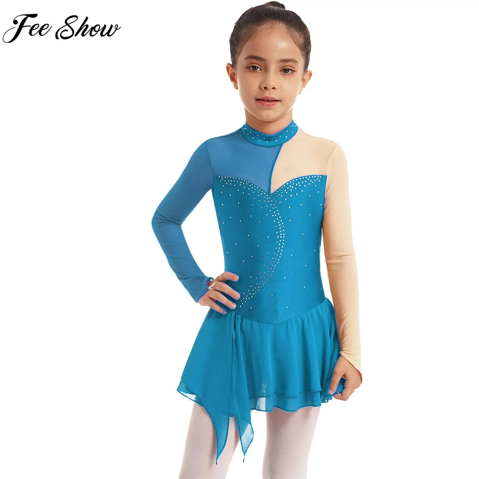 Girls Ballet Dance Figure Ice Skating Dress Rhythmic Gymnastics Leotard Tutu Long Sleeve Shiny Rhinestone Sheer Mesh Dancewear 
Girls Ballet Dance Figure Ice Skating Dress Rhythmic Gymnastics Leotard Tutu Long Sleeve Shiny Rhinestone Sheer Mesh Dancewear