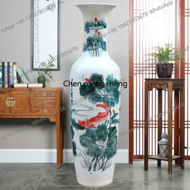 HR Ceramic floor-to-ceiling large vase hand-painted blue and white, lotus, hotel opening decoration ornament
HR Ceramic floor-to-ceiling large vase hand-painted blue and white, lotus, hotel opening decoration ornament