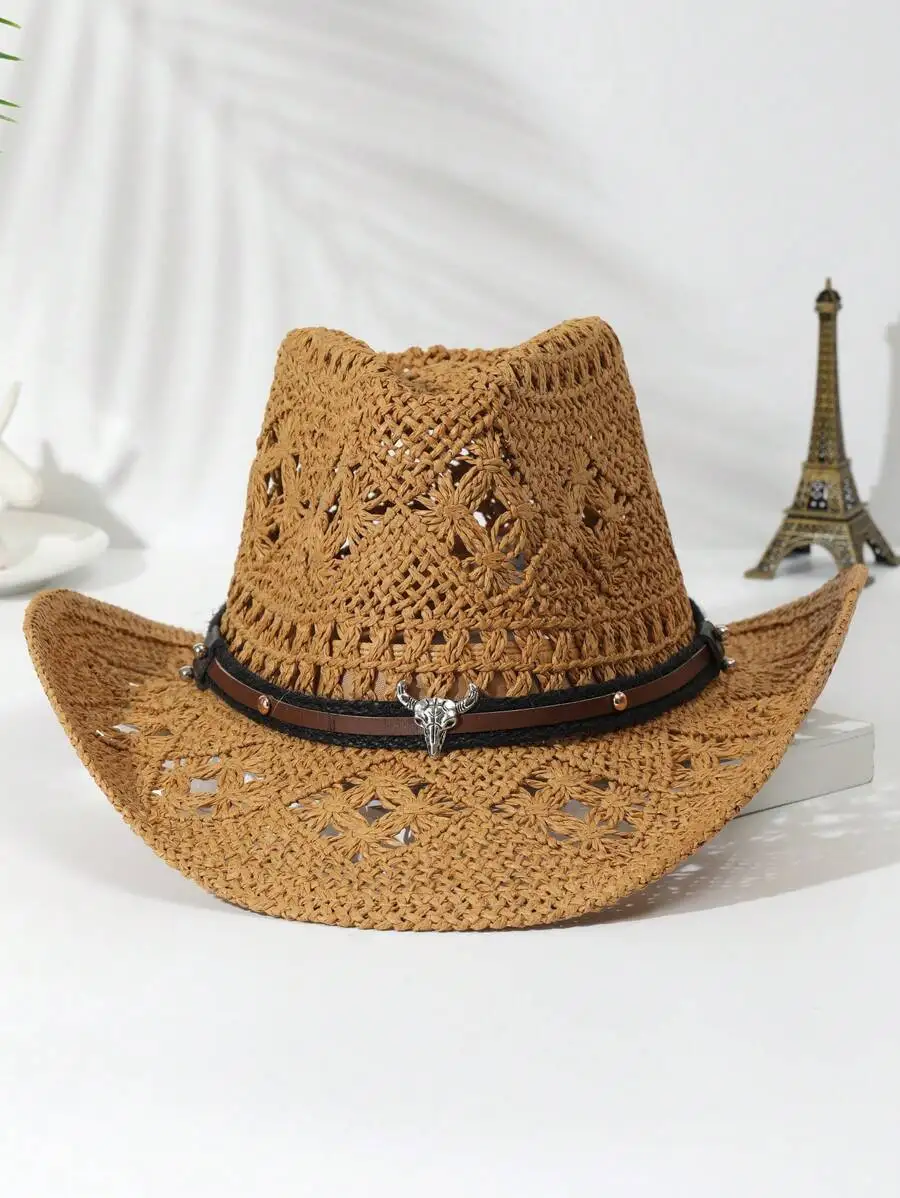 1pcs Unisex Cattle Head Decor Cowboy Hat Hollow Out Printed Cowgirl Hat Casual Sun Hat Spring Summer Travel Shade Beach Hat Stra
1pcs Unisex Cattle Head Decor Cowboy Hat Hollow Out Printed Cowgirl Hat Casual Sun Hat Spring Summer Travel Shade Beach Hat Stra