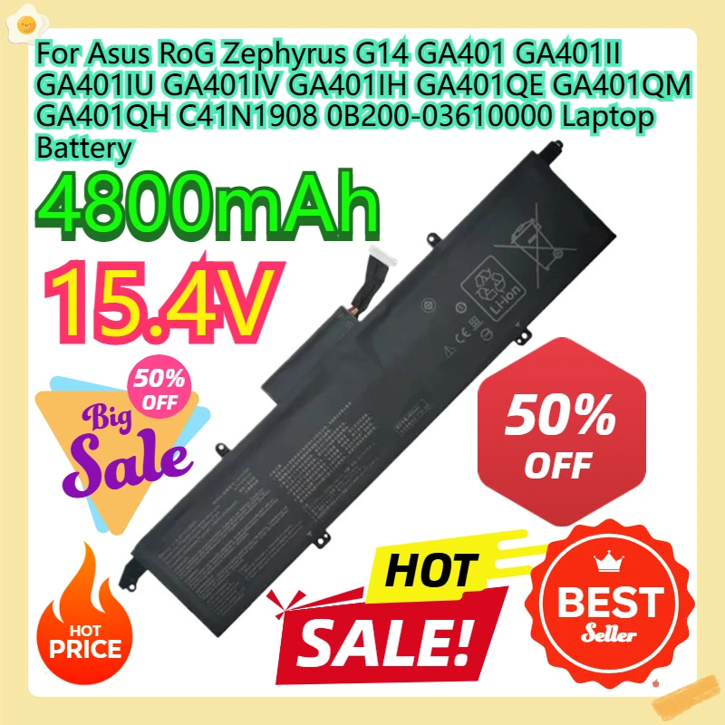 For Asus RoG Zephyrus G14 GA401 GA401II GA401IU GA401IV GA401IH GA401QE GA401QM GA401QH C41N1908 0B200-03610000 Laptop Battery
For Asus RoG Zephyrus G14 GA401 GA401II GA401IU GA401IV GA401IH GA401QE GA401QM GA401QH C41N1908 0B200-03610000 Laptop Battery