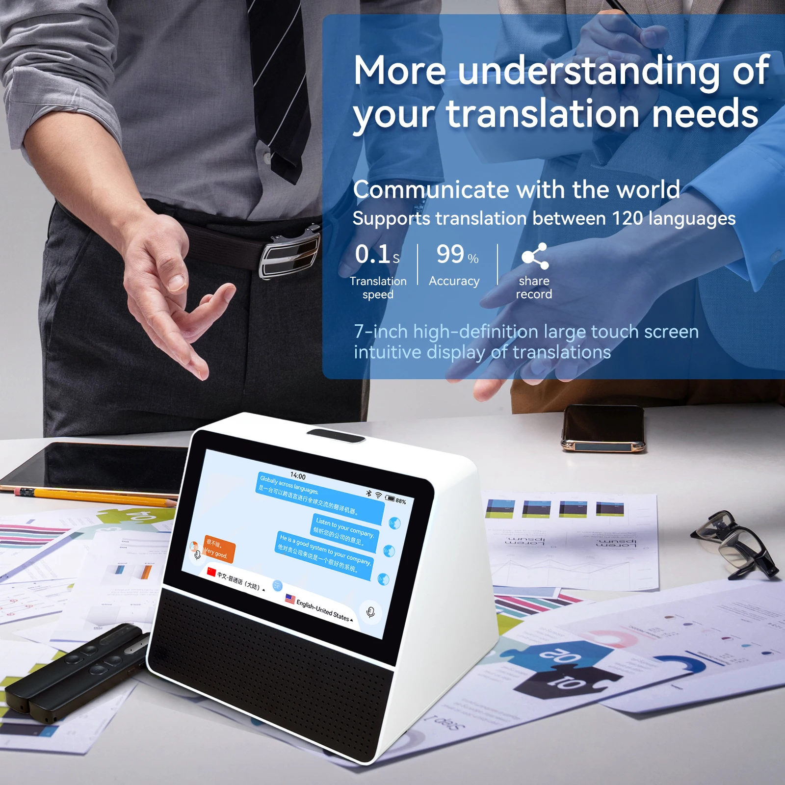 Hotel Front Desk Translator Device Online Translate Between 53 Languages 7-Inch Dual-Screen Display Translation Equipment
Hotel Front Desk Translator Device Online Translate Between 53 Languages 7-Inch Dual-Screen Display Translation Equipment