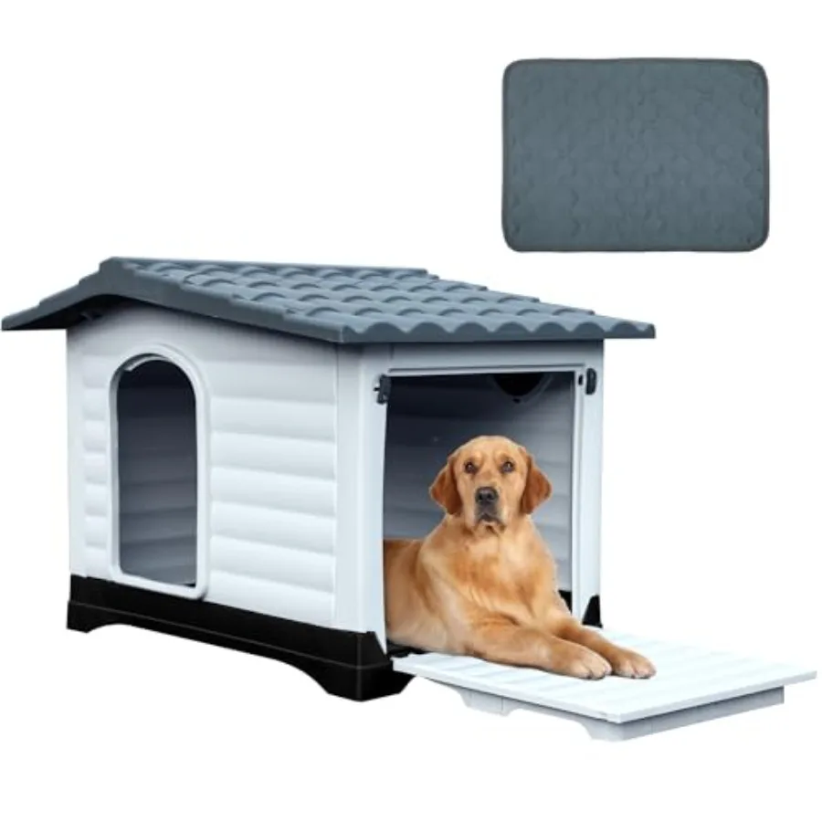 43.7'' 2-Door Dog House with Elevated Base and Cushion, Plastic Pet House for Small, Medium, and Large Dogs, Easy Assembly, Wat
43.7'' 2-Door Dog House with Elevated Base and Cushion, Plastic Pet House for Small, Medium, and Large Dogs, Easy Assembly, Wat