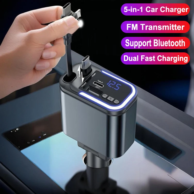 180W 5 IN 1 Retractable Car Charger USB C Cable For Huawei Samsung Fast Charge Cord Cigarette Lighter Adapter Support Bluetooth
180W 5 IN 1 Retractable Car Charger USB C Cable For Huawei Samsung Fast Charge Cord Cigarette Lighter Adapter Support Bluetooth