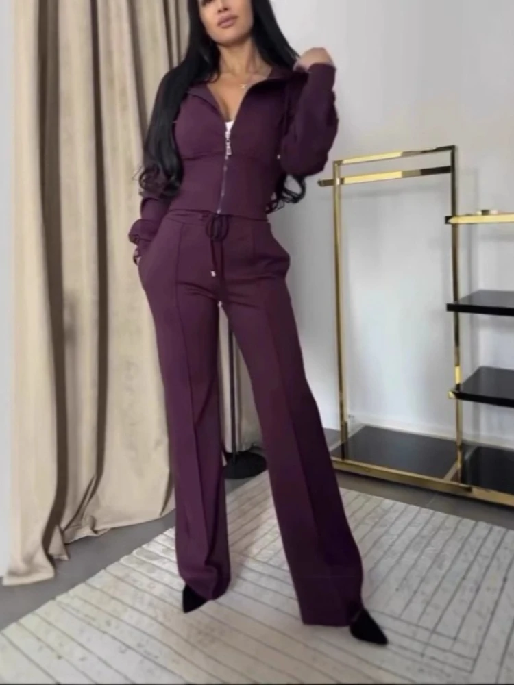 Fashion Slim Sports Suit For Women Autumn New Hooded Long Sleeve Zipper Short Top High Waist Lace Up Trousers Two Piece Set
Fashion Slim Sports Suit For Women Autumn New Hooded Long Sleeve Zipper Short Top High Waist Lace Up Trousers Two Piece Set
