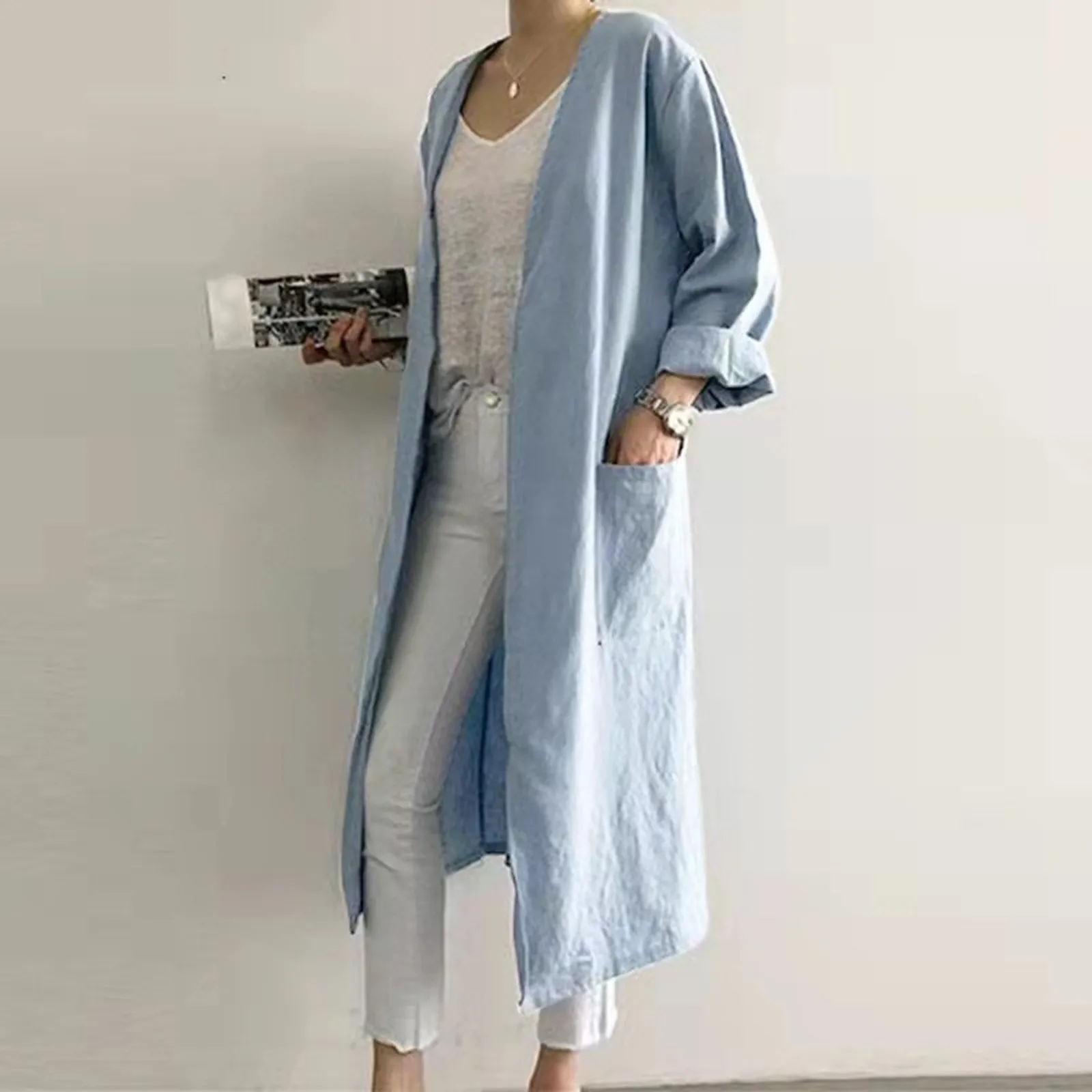 New Women's Simple Temperament Cardigan Solid Long Trench Coats Fashion Casual V-neck Kimono Tops Women Long Jackets Robe
New Women's Simple Temperament Cardigan Solid Long Trench Coats Fashion Casual V-neck Kimono Tops Women Long Jackets Robe
