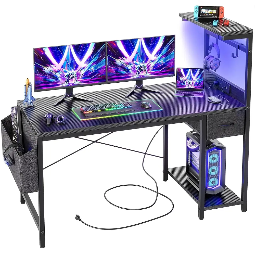 Gaming Desk 47 H With Power Outlet And Led Light, Computer Desk With Reversible Shelves And Storage Drawer, Small Pc Desk For
Gaming Desk 47 H With Power Outlet And Led Light, Computer Desk With Reversible Shelves And Storage Drawer, Small Pc Desk For