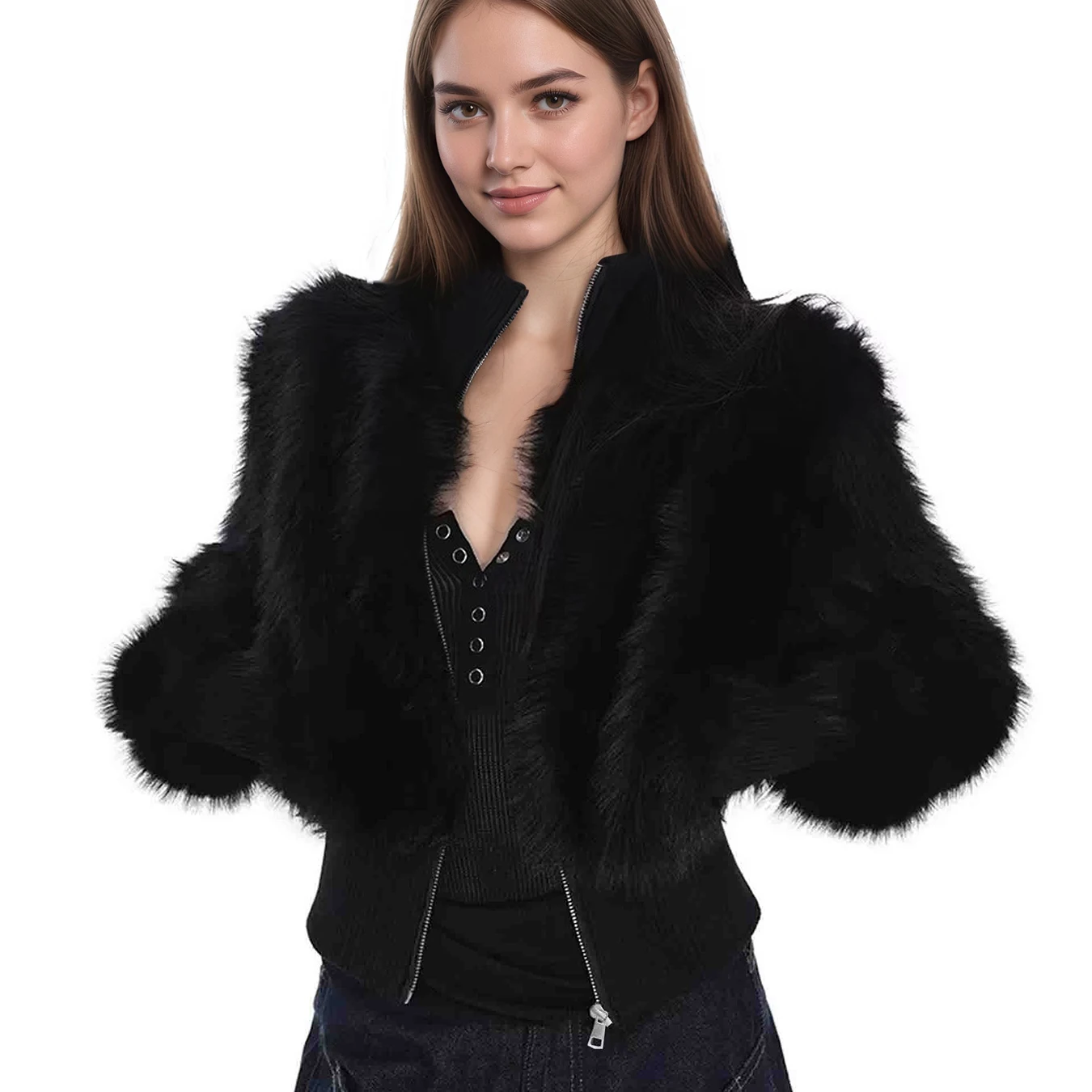 Ele ort Stand Collar Bla Fur Jaet Zipper Leather Women's Winter Faion Trendy Street Sle Warm Long Sve Coat
Ele ort Stand Collar Bla Fur Jaet Zipper Leather Women's Winter Faion Trendy Street Sle Warm Long Sve Coat
