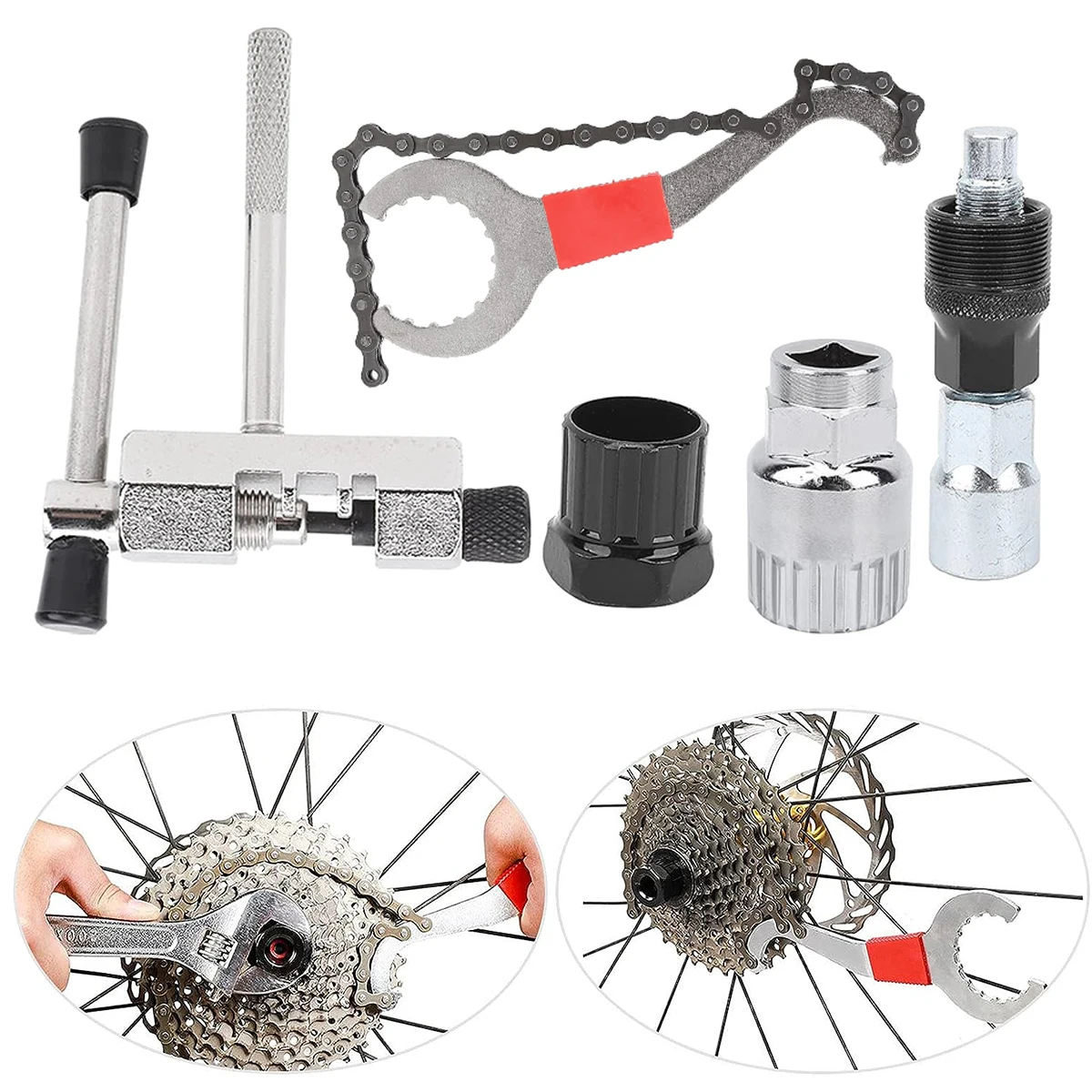 5 in 1 Portable Bicycle Repair Tool Kits Flywheel Removal Chain Breaker Puller Bike Wrench Cassette Bracket Extractor Sets
5 in 1 Portable Bicycle Repair Tool Kits Flywheel Removal Chain Breaker Puller Bike Wrench Cassette Bracket Extractor Sets
