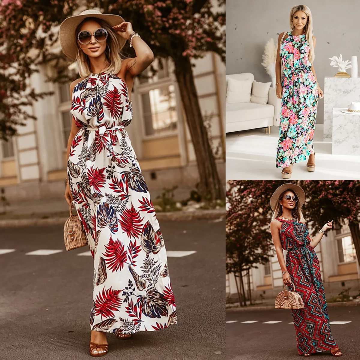 Elegant Bohemian Style Colorful Floral Print Long Dress Sleeveless Halter Neck Maxi Robe for Women Temperament Hanging Design
Elegant Bohemian Style Colorful Floral Print Long Dress Sleeveless Halter Neck Maxi Robe for Women Temperament Hanging Design