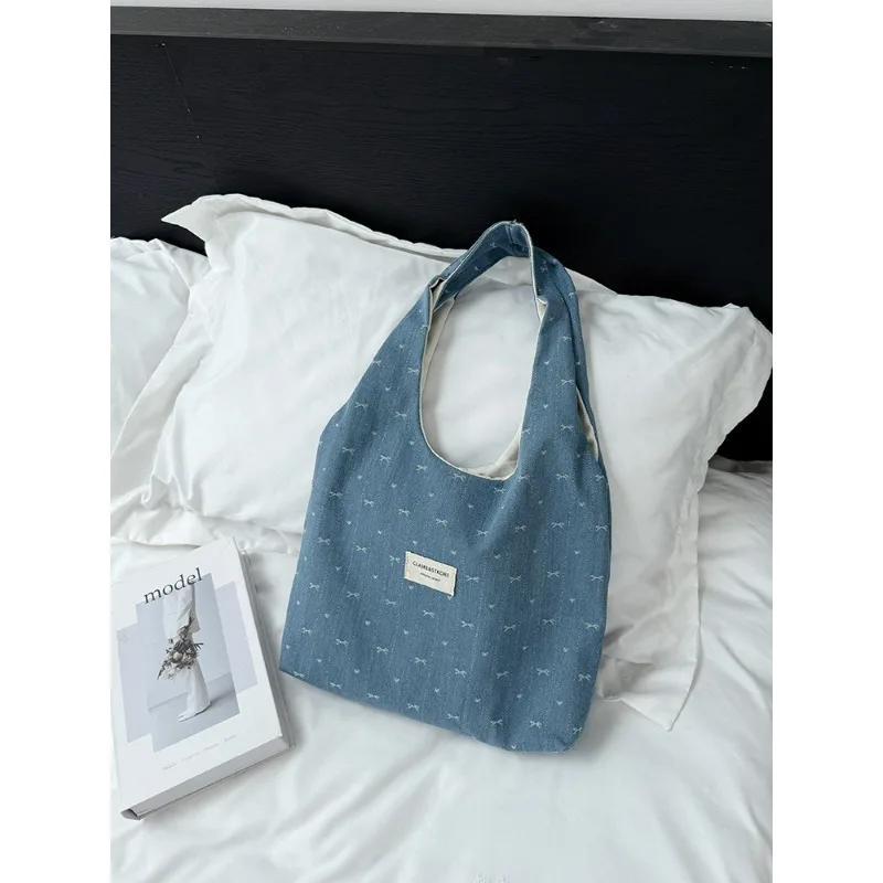 Korean Style Bow - Print Denim Canvas Tote Bag - Large Capacity Shoulder Bag for Spring/Summer, Ideal for Students and Commuters
Korean Style Bow - Print Denim Canvas Tote Bag - Large Capacity Shoulder Bag for Spring/Summer, Ideal for Students and Commuters