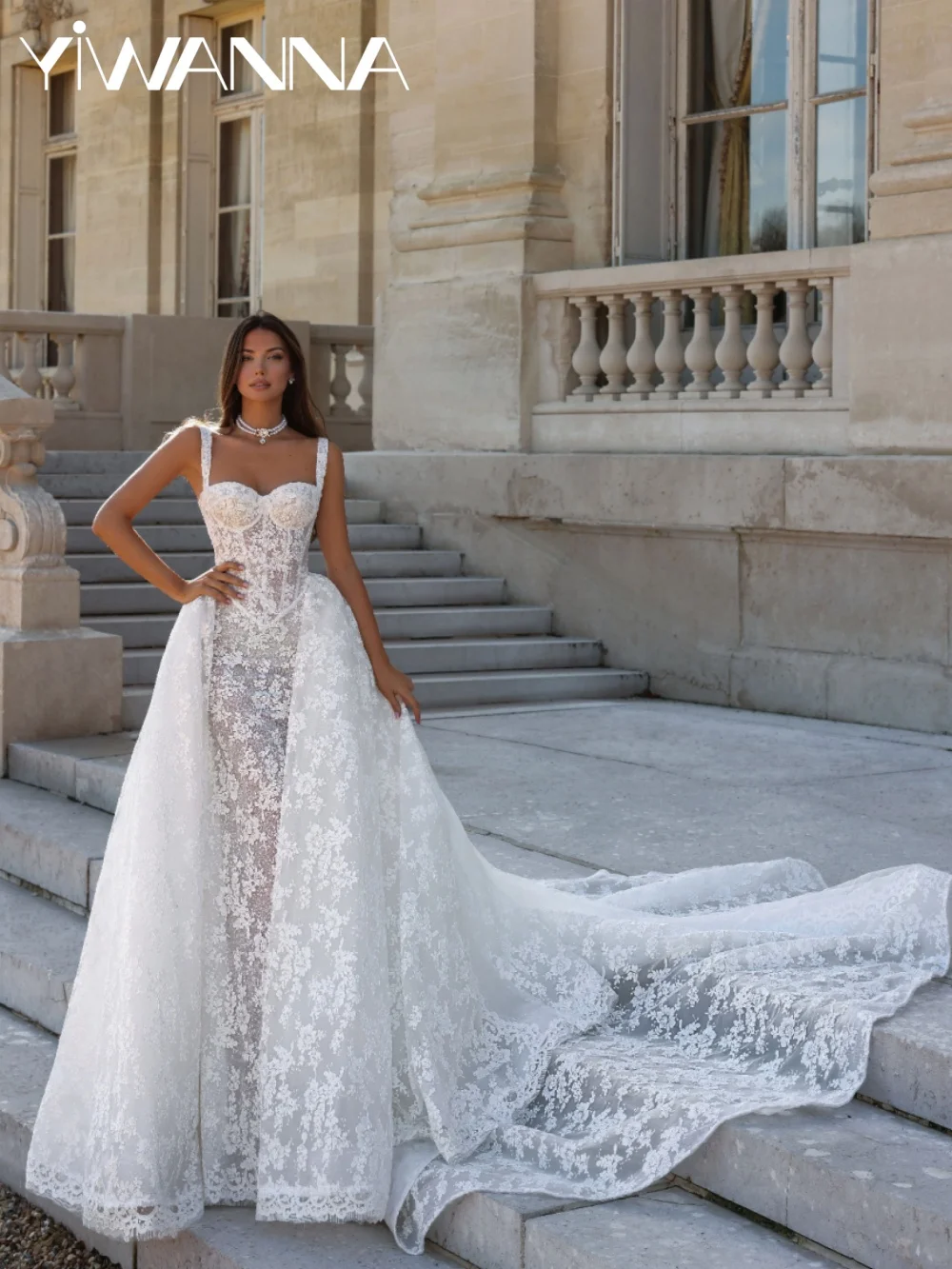 White Dreamy Lace Long Wedding Dress Detachable Train Thin Straps Bridal Gown Customized Sweetheart Neck Dresses For Bride
White Dreamy Lace Long Wedding Dress Detachable Train Thin Straps Bridal Gown Customized Sweetheart Neck Dresses For Bride