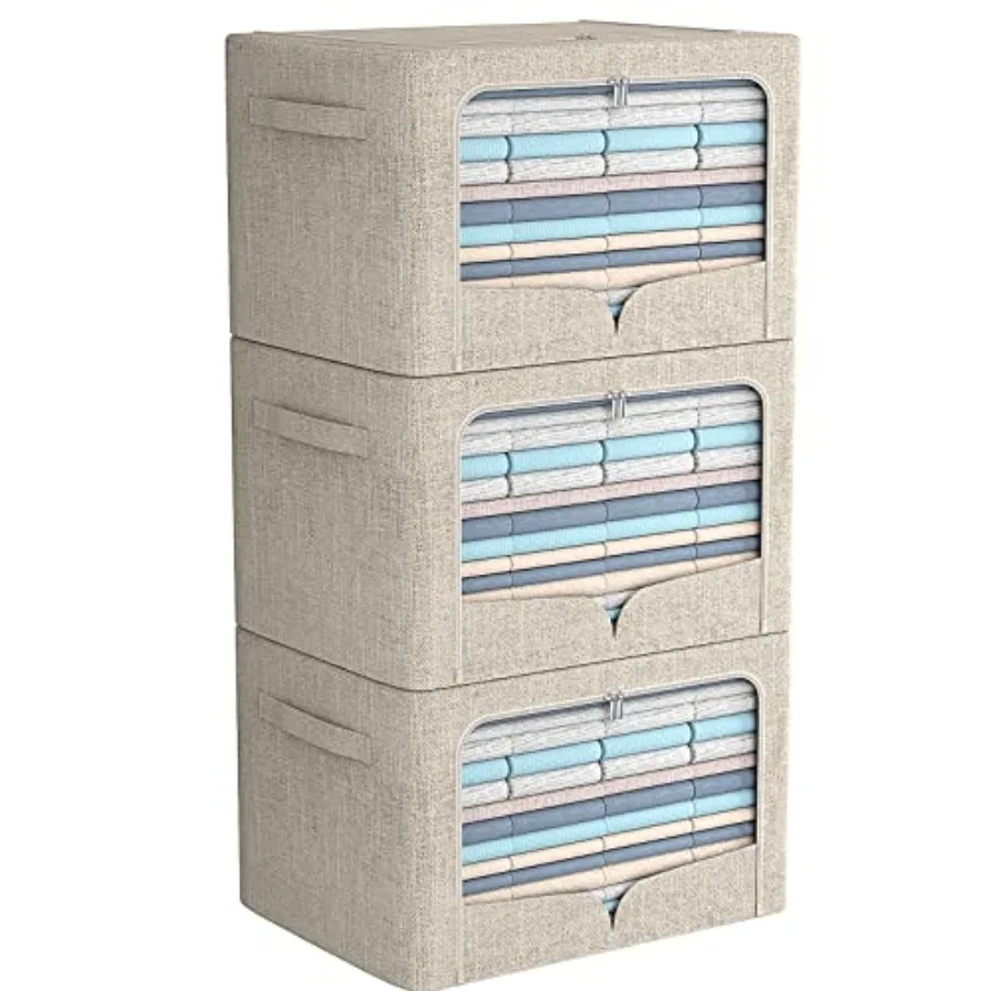 3 Pack Clothes Storage Bins - Foldable Metal Frame Storage Box - Stackable Linen Fabric Container Organizer Set with Carrying H
3 Pack Clothes Storage Bins - Foldable Metal Frame Storage Box - Stackable Linen Fabric Container Organizer Set with Carrying H