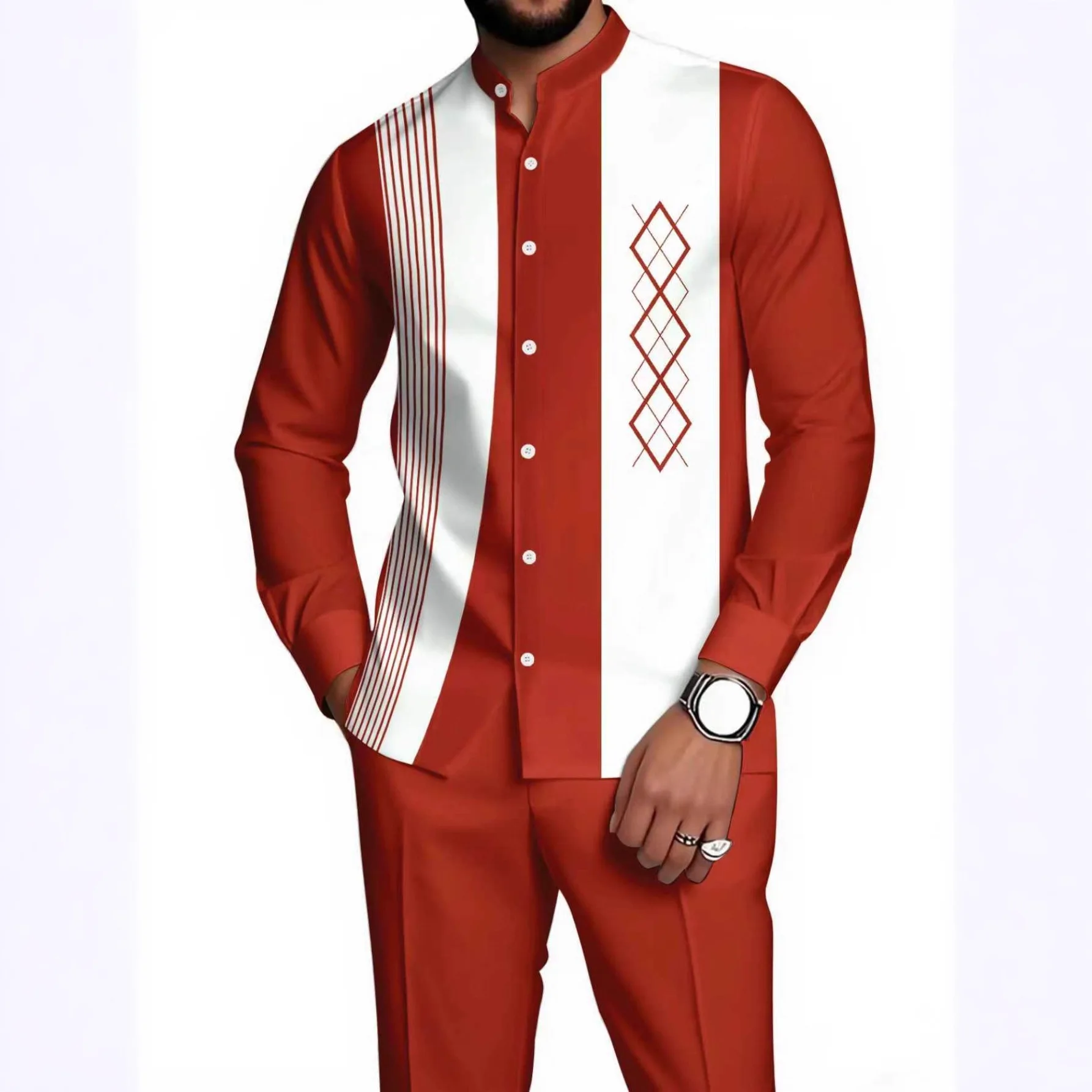 2026 Mens Long Sleeve Shirt Set Stand Collar Ethnic Style Stripe Print Autumn New Casual Fashion Top Trousers Outfit Y2K clothin
2026 Mens Long Sleeve Shirt Set Stand Collar Ethnic Style Stripe Print Autumn New Casual Fashion Top Trousers Outfit Y2K clothin