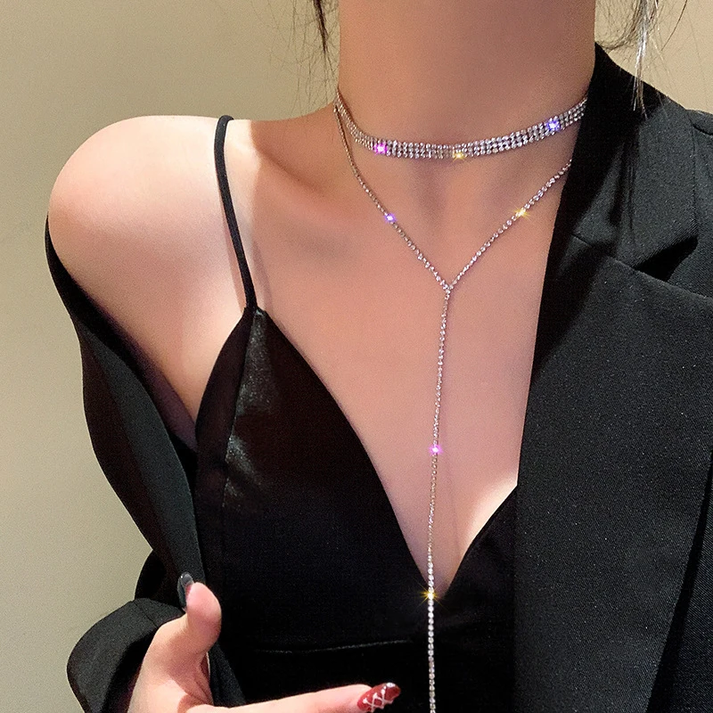 Exquisite Full Rhinestone Multi-Layered Choker Necklace for Women Sparkling Long Tassel Y-Shaped Necklace Fashion Jewelry
Exquisite Full Rhinestone Multi-Layered Choker Necklace for Women Sparkling Long Tassel Y-Shaped Necklace Fashion Jewelry