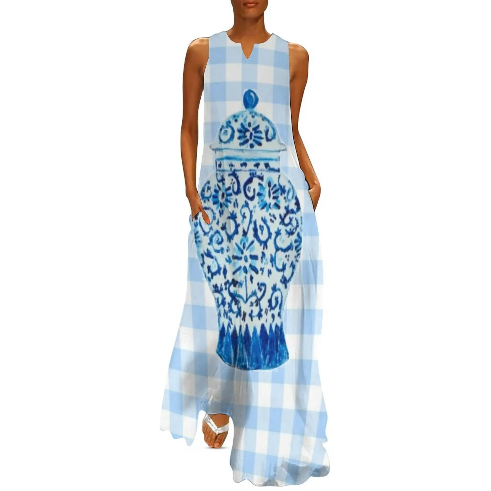 Blue and White Ginger Jar with Gingham Long Dress women clothes summer dress woman 2025 Dress
Blue and White Ginger Jar with Gingham Long Dress women clothes summer dress woman 2025 Dress