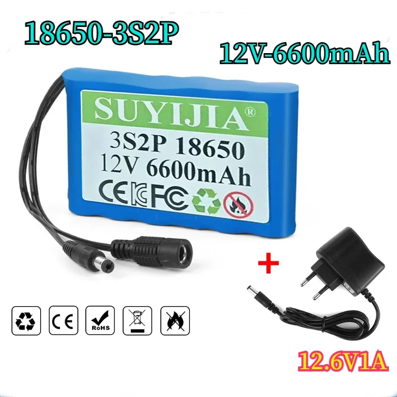 3S2P 12V 6600mAh Battery 18650 Lithium Ion Rechargeable Battery with BMS Lithium Battery Pack Protection Board + Charger
3S2P 12V 6600mAh Battery 18650 Lithium Ion Rechargeable Battery with BMS Lithium Battery Pack Protection Board + Charger