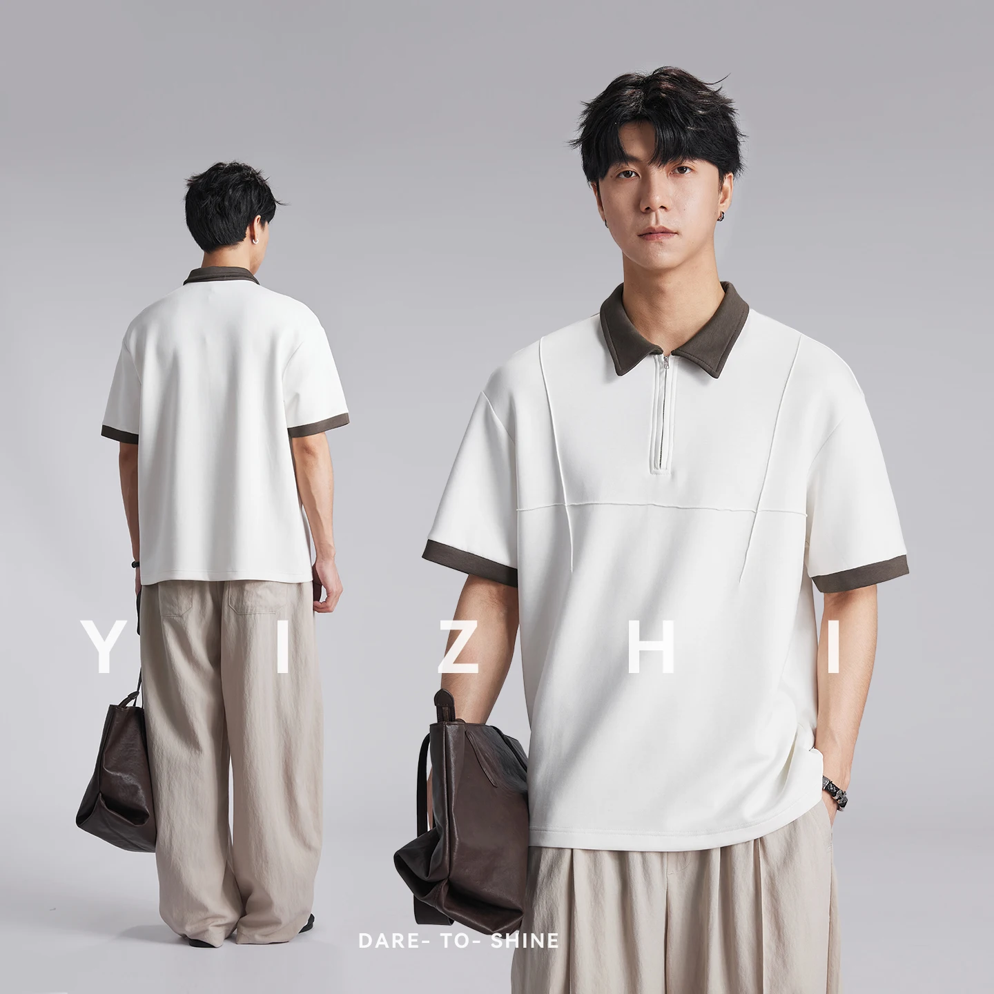 240g Heavyweight Modal Color Block Lapel Half Zip Polo Shirt Men 2026 Summer Loose Drop Shoulder Versatile Short Sleeve Tee
240g Heavyweight Modal Color Block Lapel Half Zip Polo Shirt Men 2026 Summer Loose Drop Shoulder Versatile Short Sleeve Tee