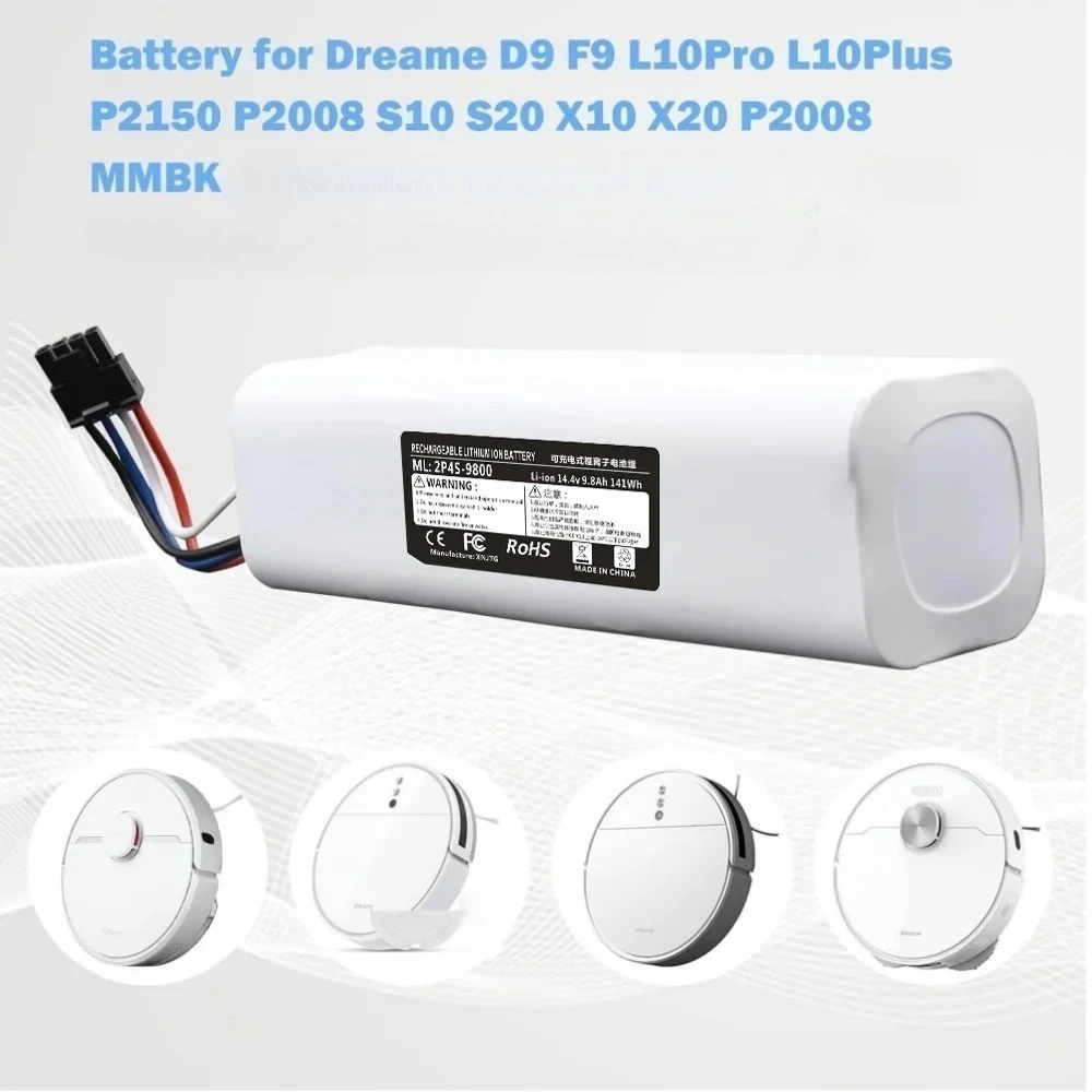 14.4V 9800mAh Li-Ion Replacement Battery for Dreame D9/F9/L10 D9 Pro/MAX D10 Plus/D10s L10s Ultra Vacuum Cleaner.
14.4V 9800mAh Li-Ion Replacement Battery for Dreame D9/F9/L10 D9 Pro/MAX D10 Plus/D10s L10s Ultra Vacuum Cleaner.