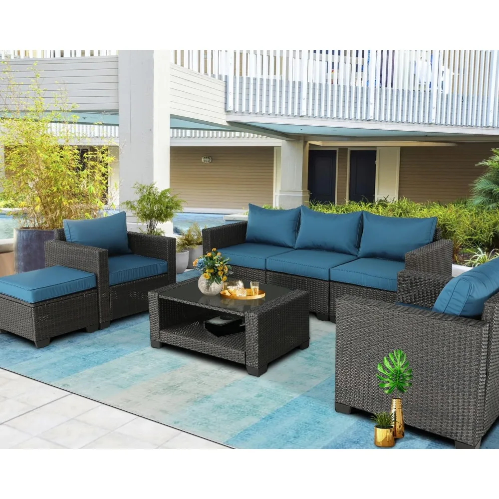 Furnimy,7 Piece Outdoor Furniture Deck Furniture Set Conversation Set (Brown Peacock Blue)
Furnimy,7 Piece Outdoor Furniture Deck Furniture Set Conversation Set (Brown Peacock Blue)