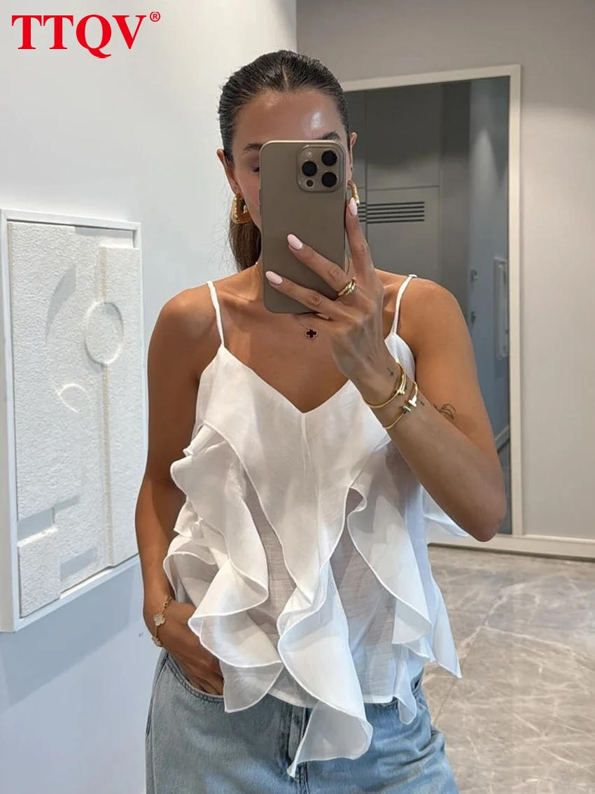 TTQV Summer Loose White Women's Tank Top 2026 Sexy Strap Sleeveless Vest Elegant Classic Ruffles Solid Top Female Clothing
TTQV Summer Loose White Women's Tank Top 2026 Sexy Strap Sleeveless Vest Elegant Classic Ruffles Solid Top Female Clothing